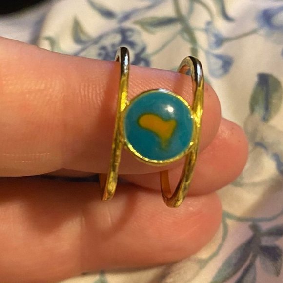 Double Banded 18kt Gold Plated Mock Turquoise Ring 10.5 - Picture 2 of 5